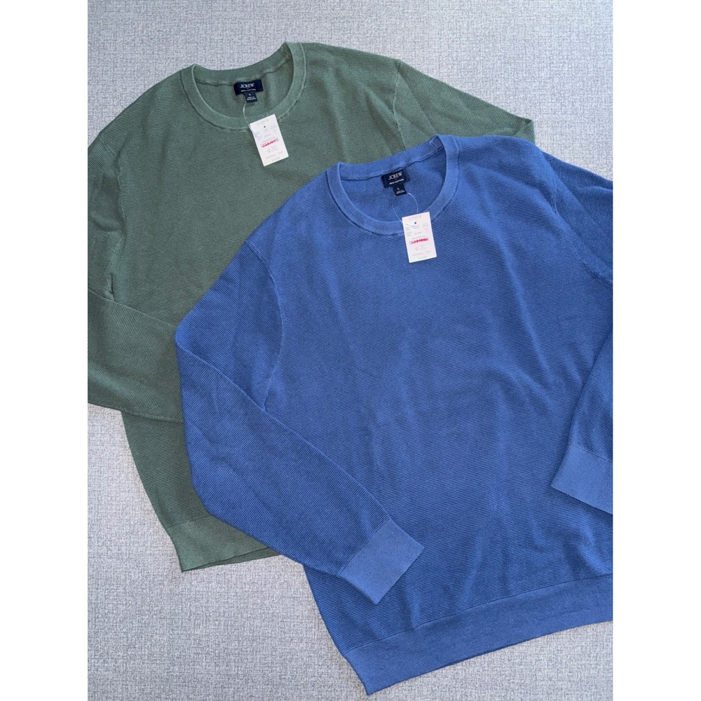 J.Crew Mens 100% Cotton Textured Crewneck Sweater Lot 2 Green Blue CQ757 Large L